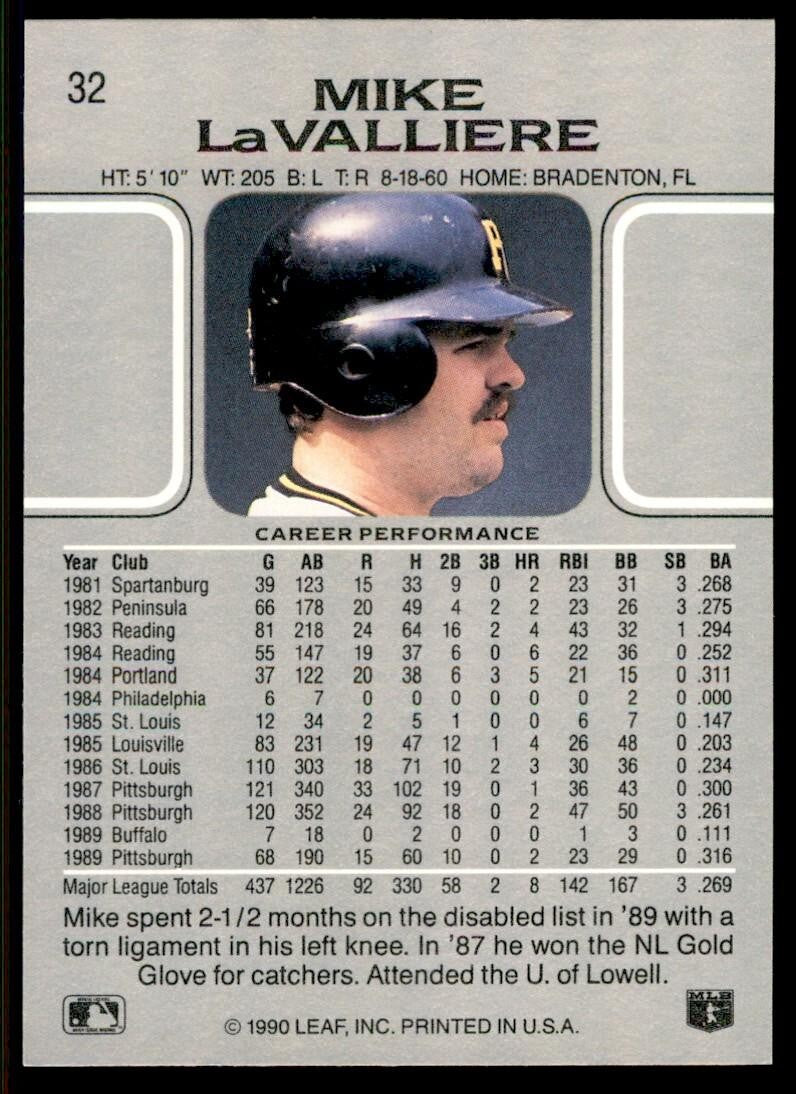 1990 Leaf Mike LaValliere Pittsburgh Pirates #32
