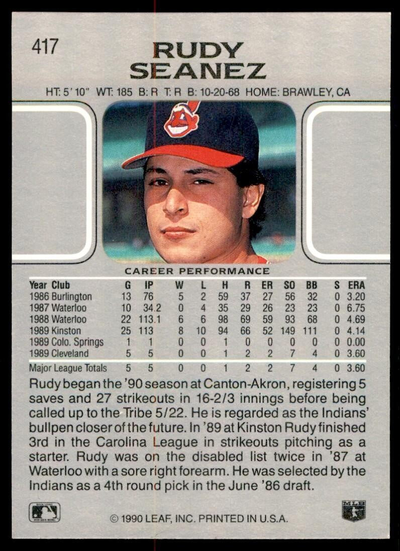 1990 Leaf Rudy Seanez Rookie Cleveland Indians #417