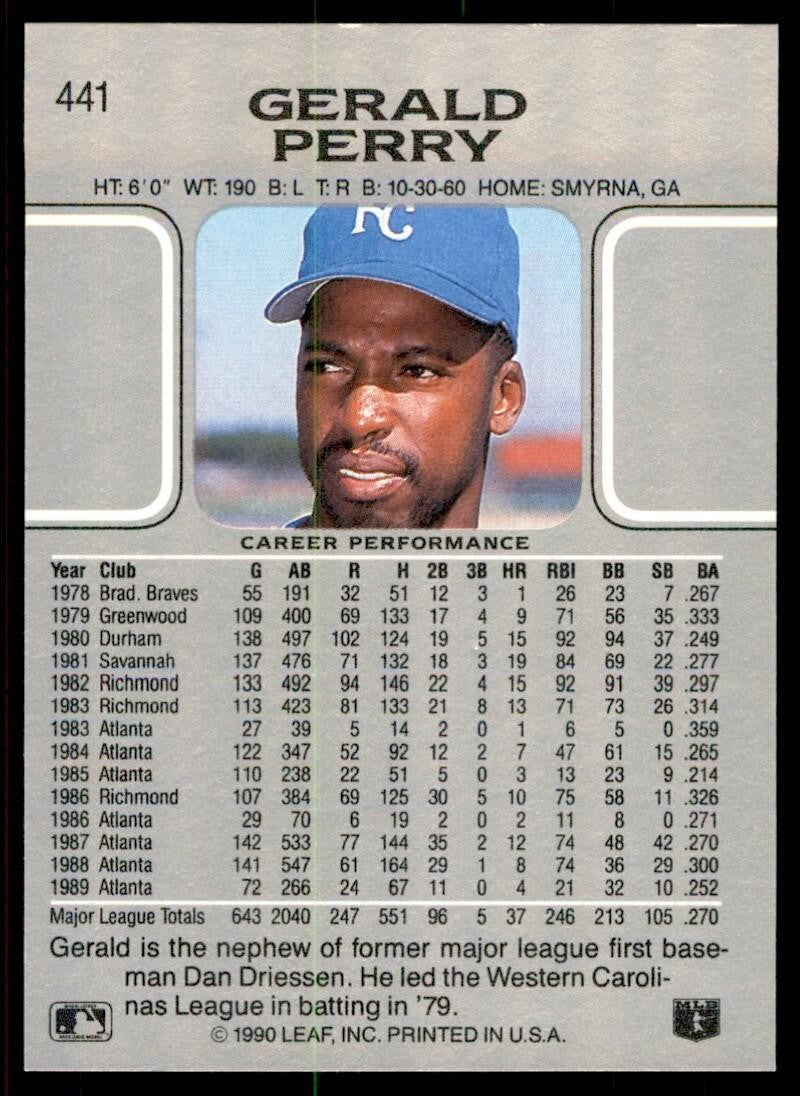 1990 Leaf Gerald Perry Kansas City Royals #441