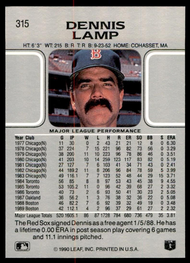1990 Leaf Dennis Lamp Boston Red Sox #315