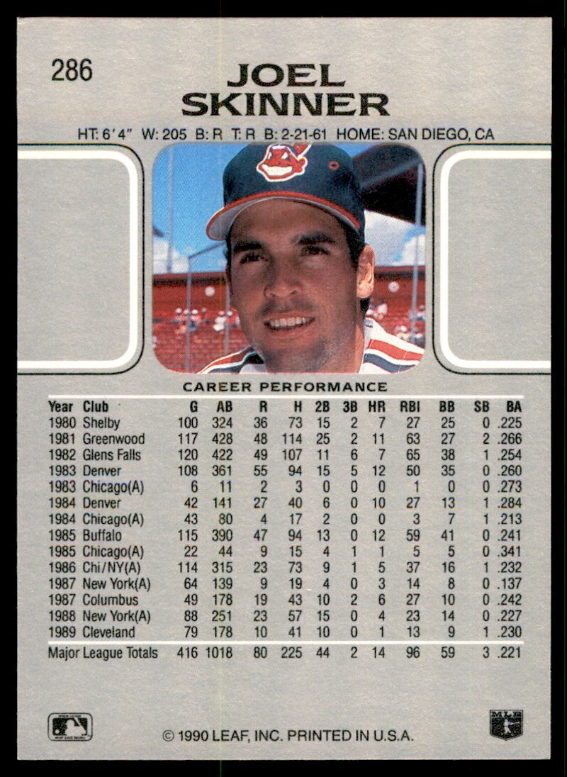1990 Leaf Joel Skinner Cleveland Indians #286