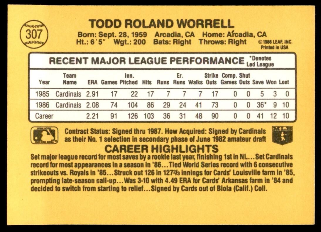 1987 Donruss Todd Worrell St. Louis Cardinals #307