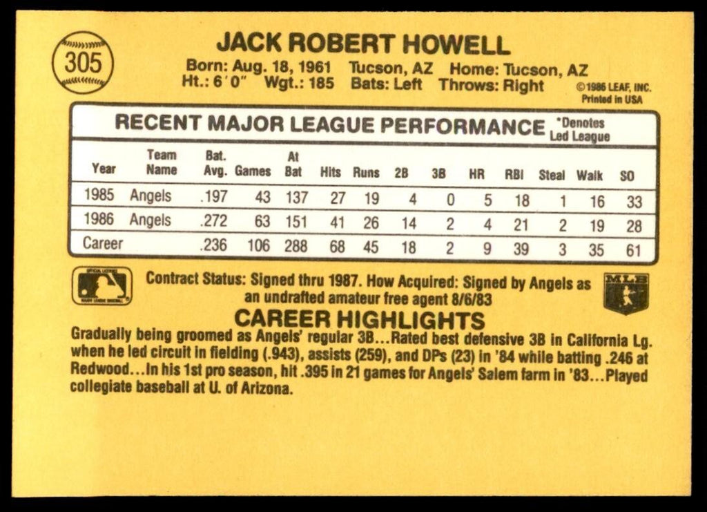 1987 Donruss Jack Howell California Angels #305