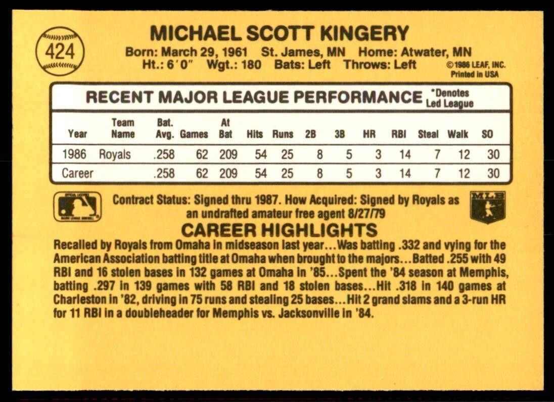 1987 Donruss Mike Kingery Rookie Kansas City Royals #424