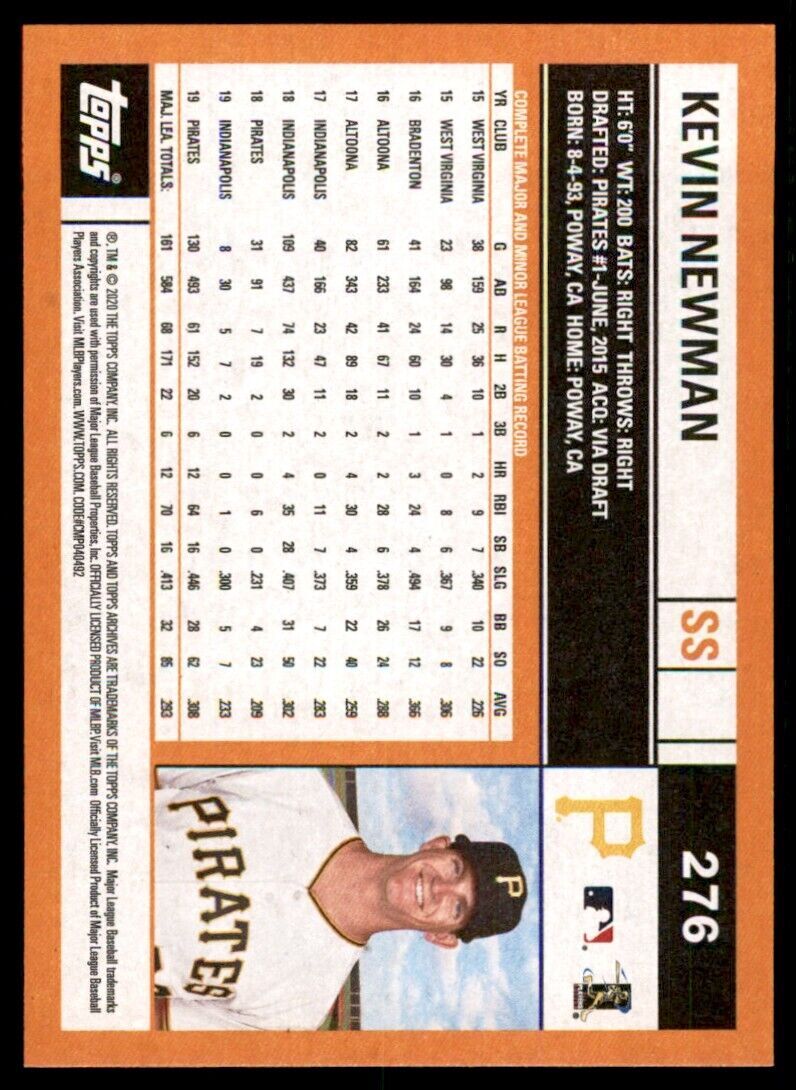 2020 Topps Archives Baseball Card Kevin Newman Pittsburgh Pirates #276