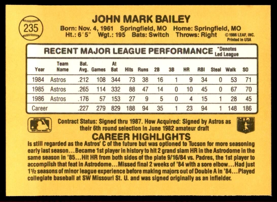 1987 Donruss Mark Bailey Houston Astros #235