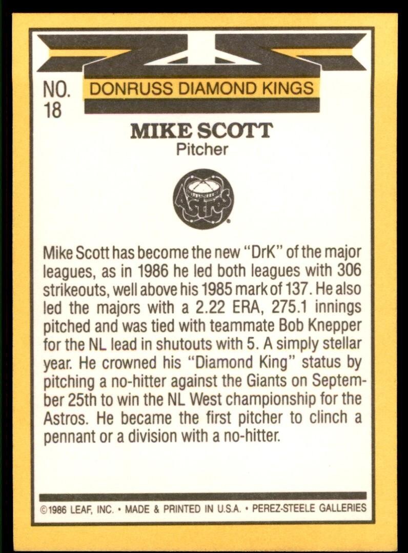 1987 Donruss Mike Scott Diamond King Houston Astros #18