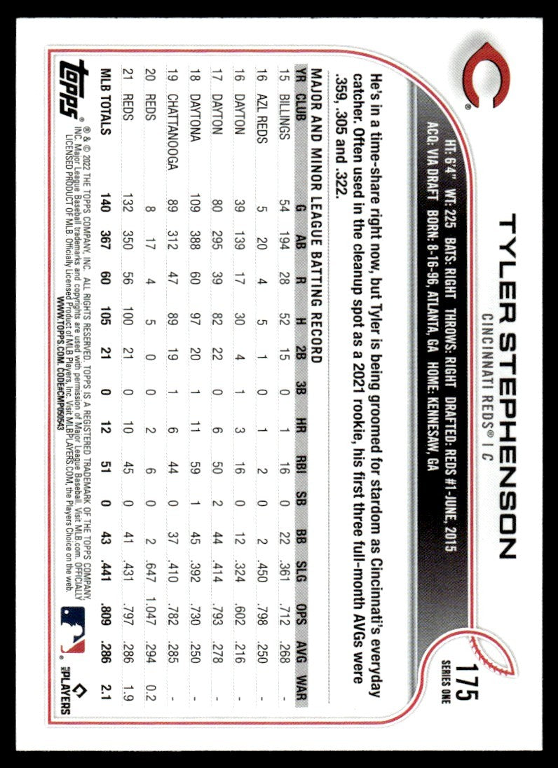 2022 Topps Baseball Card Tyler Stephenson Cincinnati Reds #175