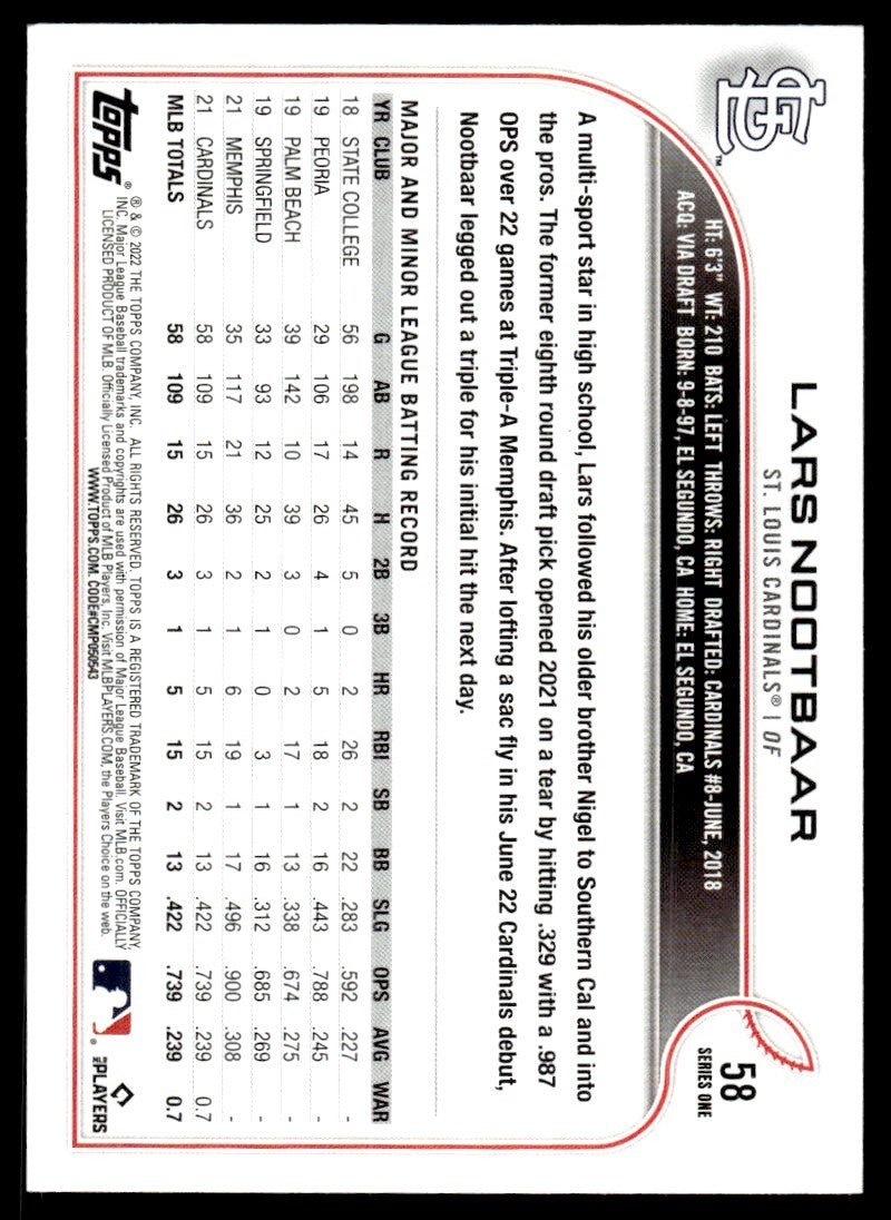 2022 Topps Baseball Game Lars Nootbaar St. Louis Cardinals #58