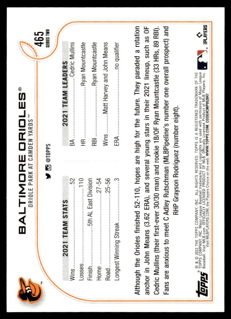 2022 Topps Baseball Game Baltimore Orioles #465