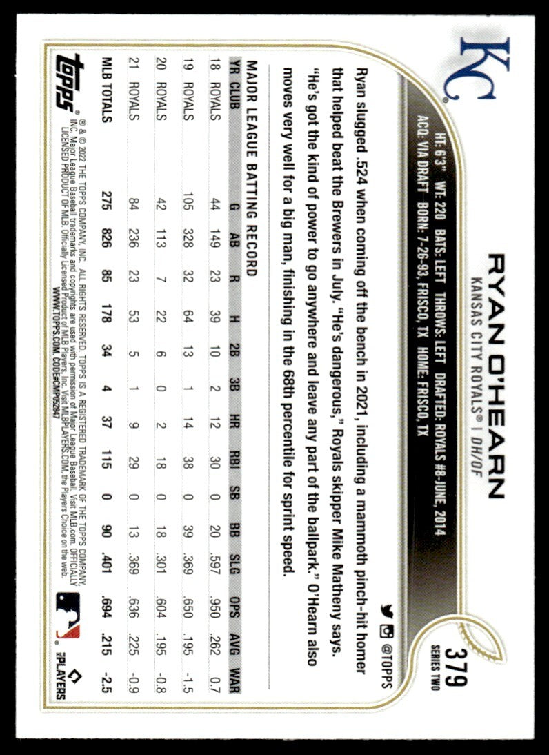 2022 Topps Baseball Game Ryan O'Hearn A Kansas City Royals #379