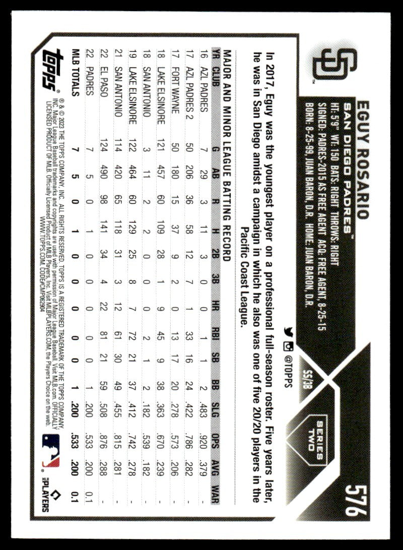 2023 Topps Eguy Rosario Rookie Baseball Card San Diego Padres #576