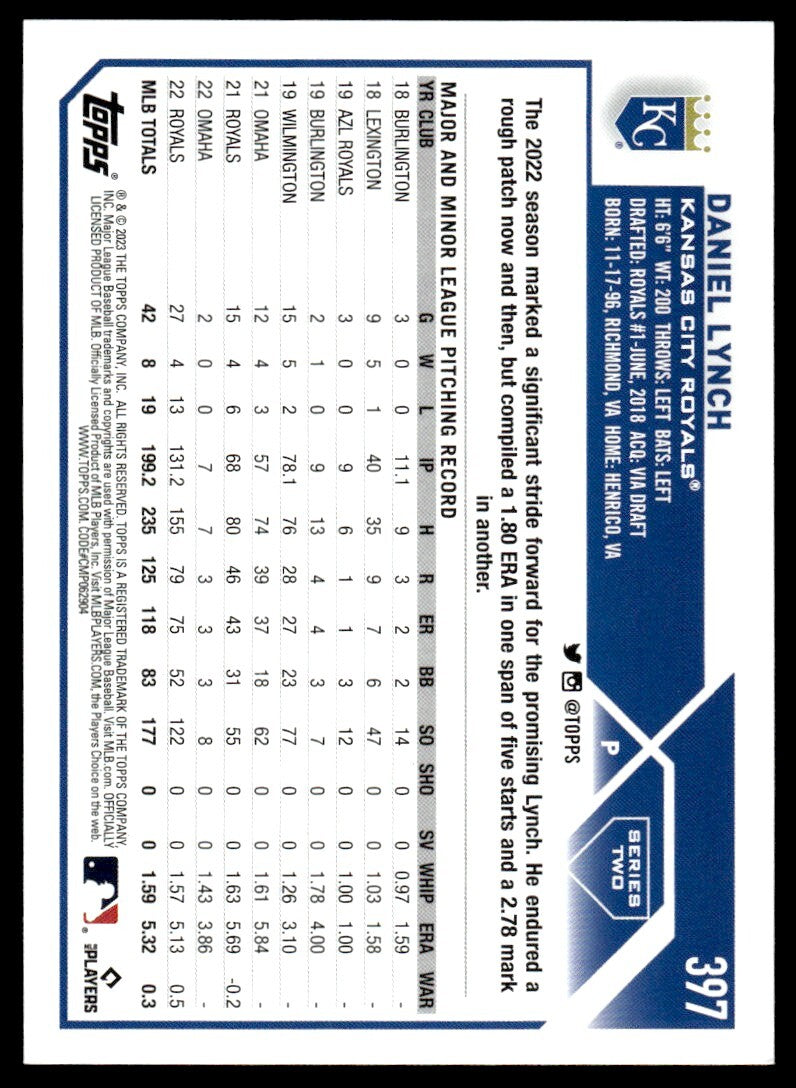 2023 Topps Daniel Lynch Baseball Card #397
