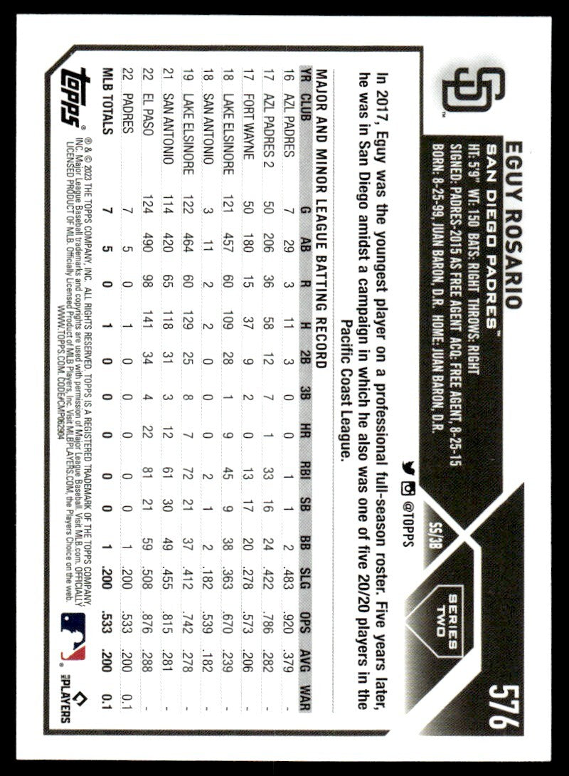2023 Topps Baseball Card Eguy Rosario Rookie San Diego Padres #576