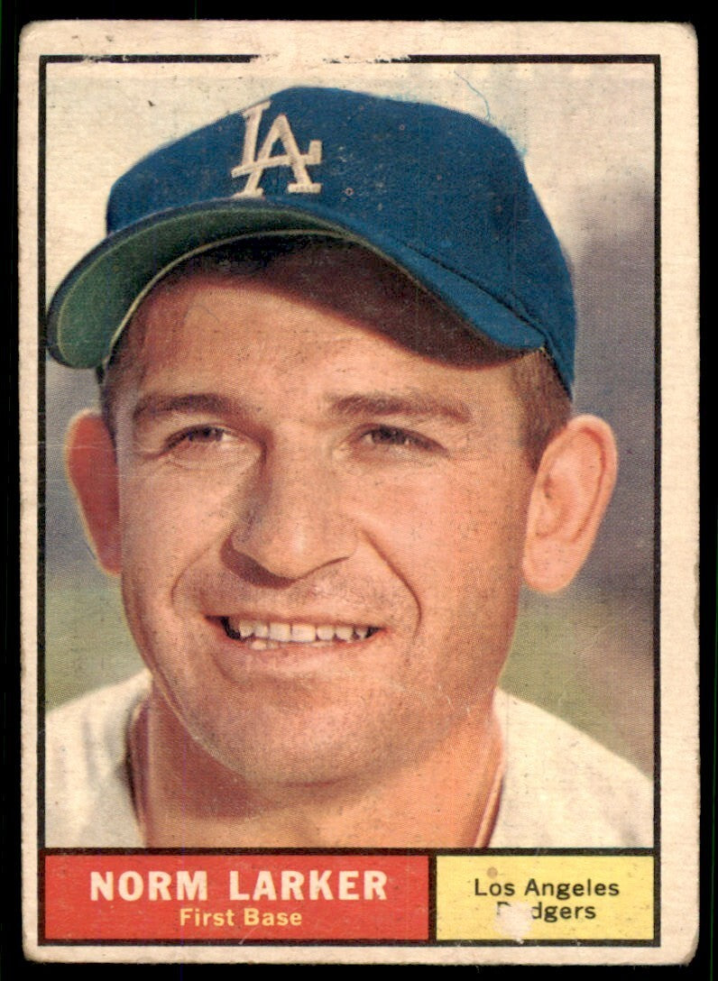 1961 Topps Baseball Card (Damaged) Norm Larker Los Angeles Dodgers #130
