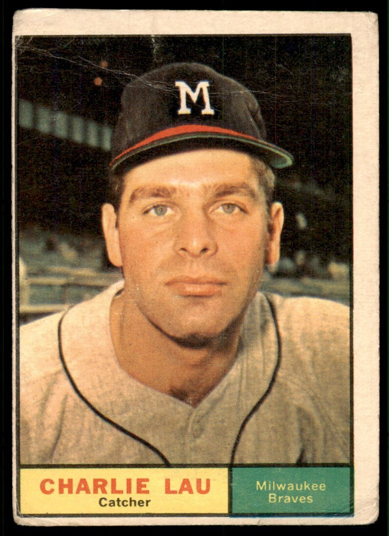 1961 Topps Baseball Card (Damaged) Charlie Lau Milwaukee Braves #261