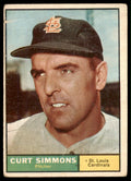 1961 Topps Baseball Card (Damaged) Curt Simmons St. Louis Cardinals #11