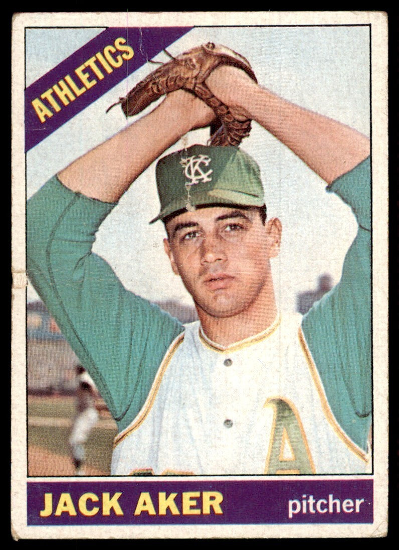 1966 Topps Baseball Card (Damaged) Jack Aker Rookie Kansas City Athletics #287