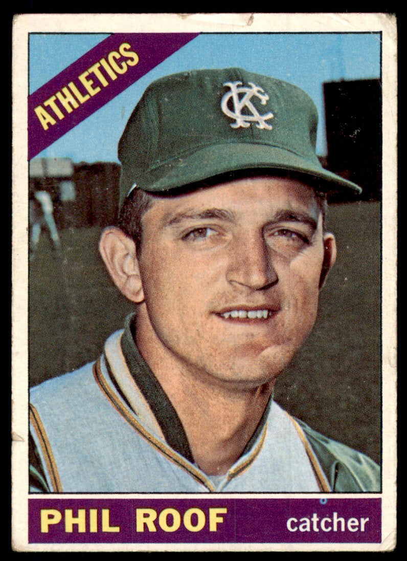 1966 Topps Baseball Card (Damaged) Phil Roof Kansas City Athletics #382