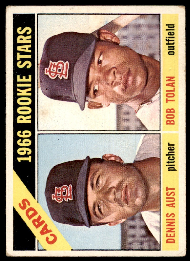1966 Topps Baseball Card Cardinals Rookies - Dennis Aust/Bob Tolan Rookie #179