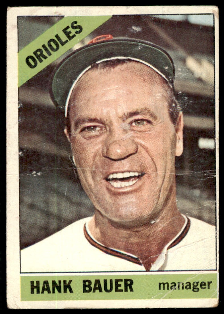 1966 Topps Baseball Card (Damaged) Hank Bauer B Baltimore Orioles #229