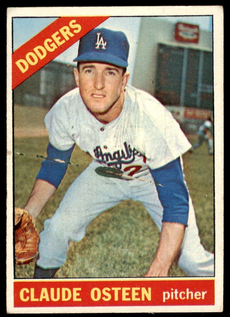 1966 Topps Baseball Card (Damaged) Claude Osteen Los Angeles Dodgers #270