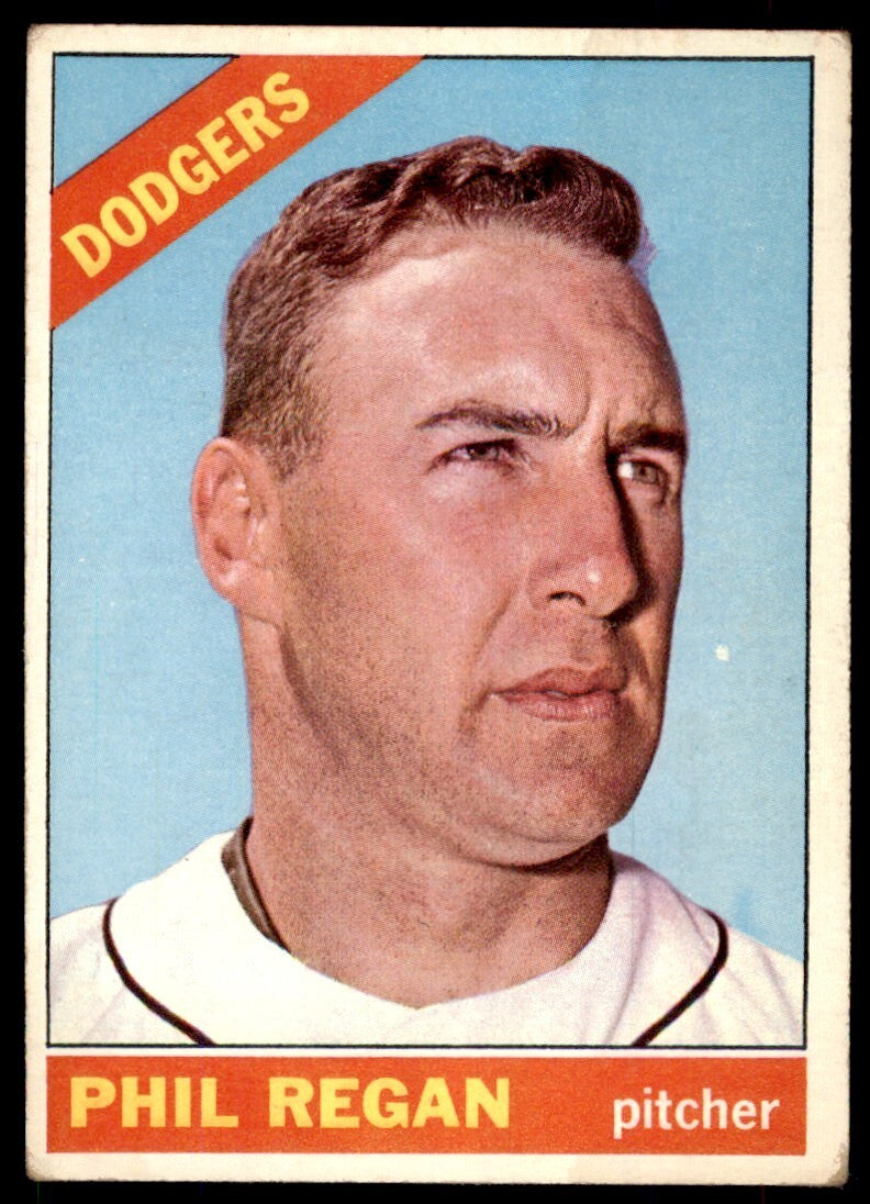 1966 Topps Baseball Card (Damaged) Phil Regan A Los Angeles Dodgers #347
