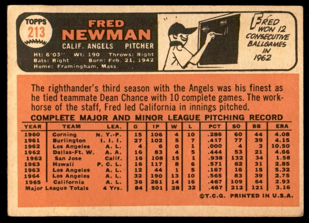 1966 Topps Baseball Card Fred Newman A California Angels #213