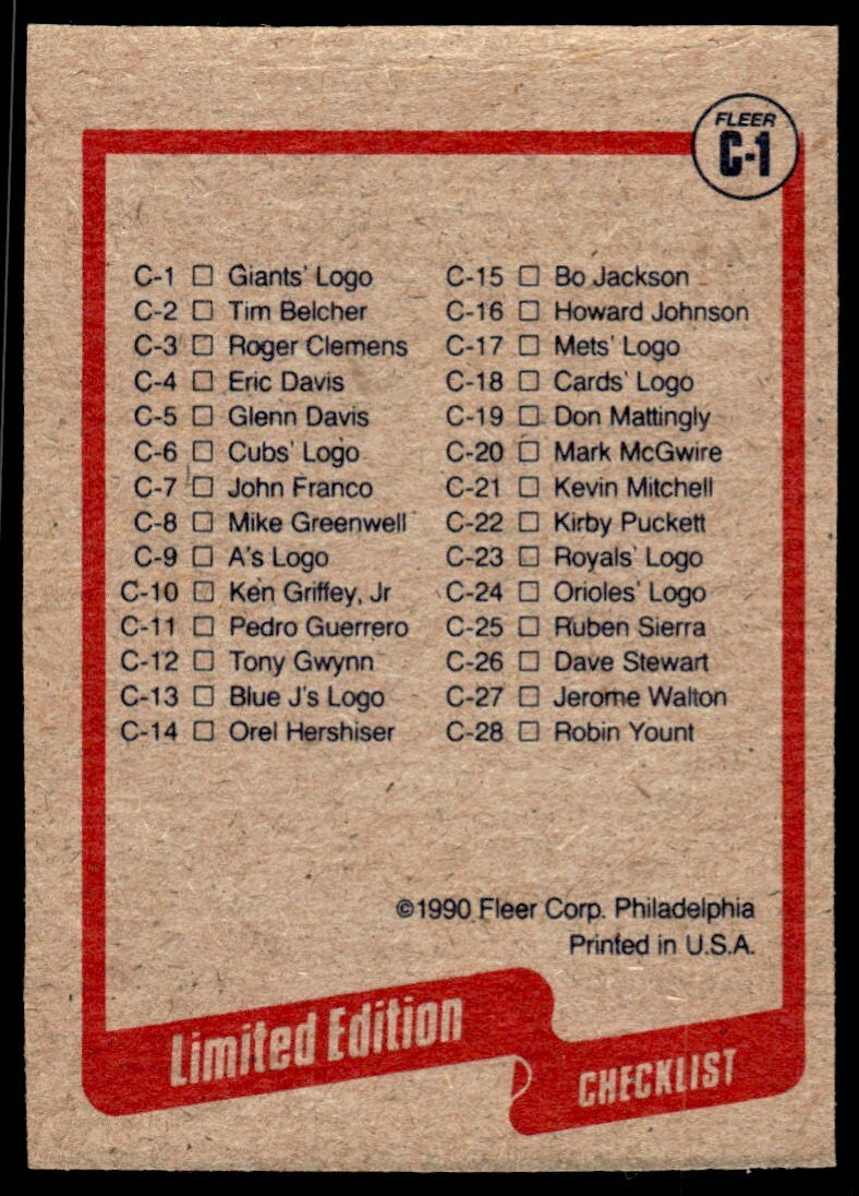 1990 Fleer Giants Logo Baseball Card San Francisco Giants #C-1