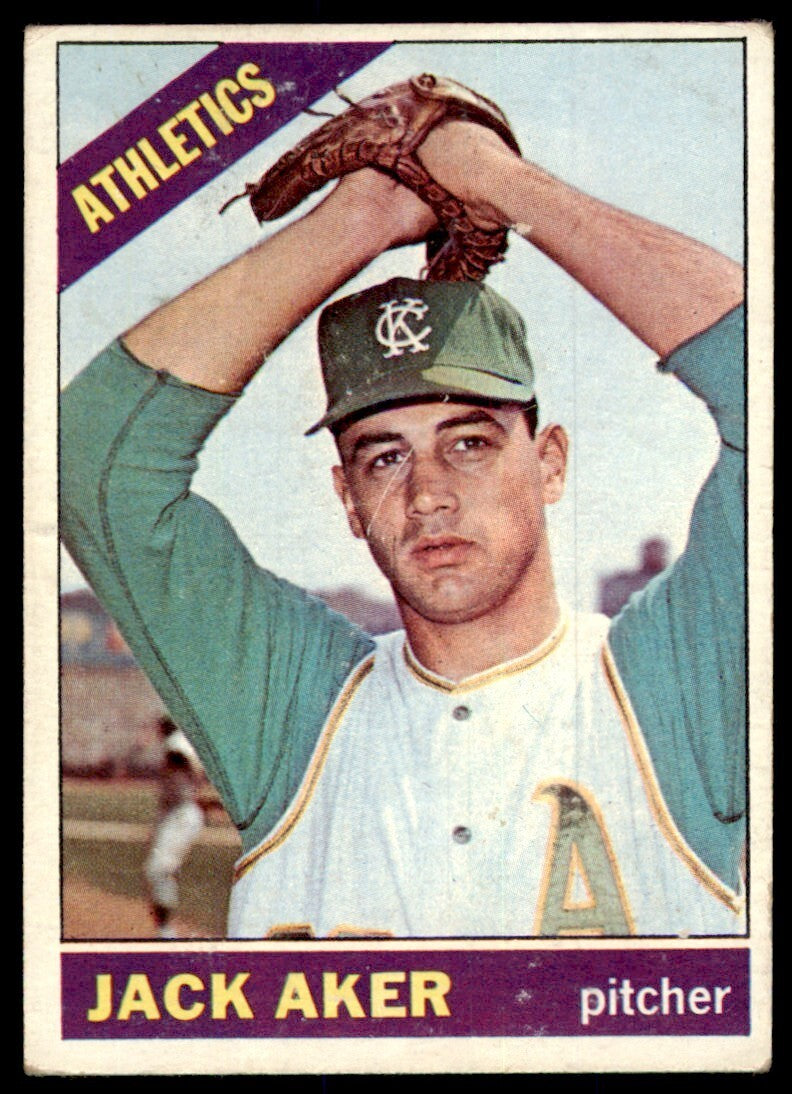 1966 Topps Baseball Card Jack Aker Rookie B Kansas City Athletics #287