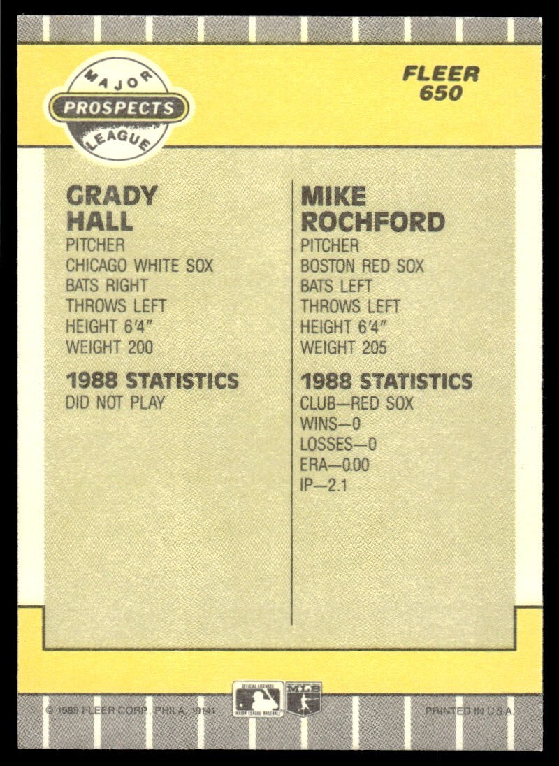1989 Fleer Grady Hall/Mike Rochford A #650