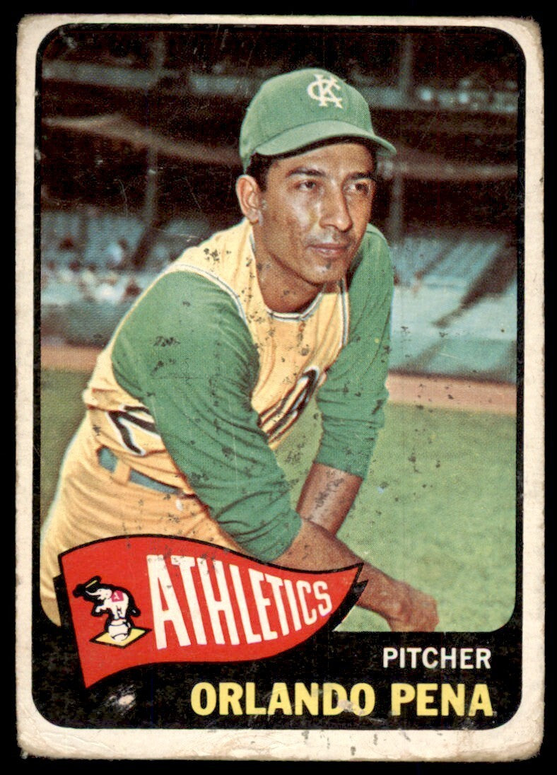 1965 Topps Baseball Card (Damaged) Orlando Pena A Kansas City Athletics #311