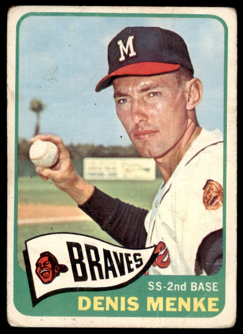 1965 Topps Baseball Card (Damaged) Denis Menke Milwaukee Braves #327