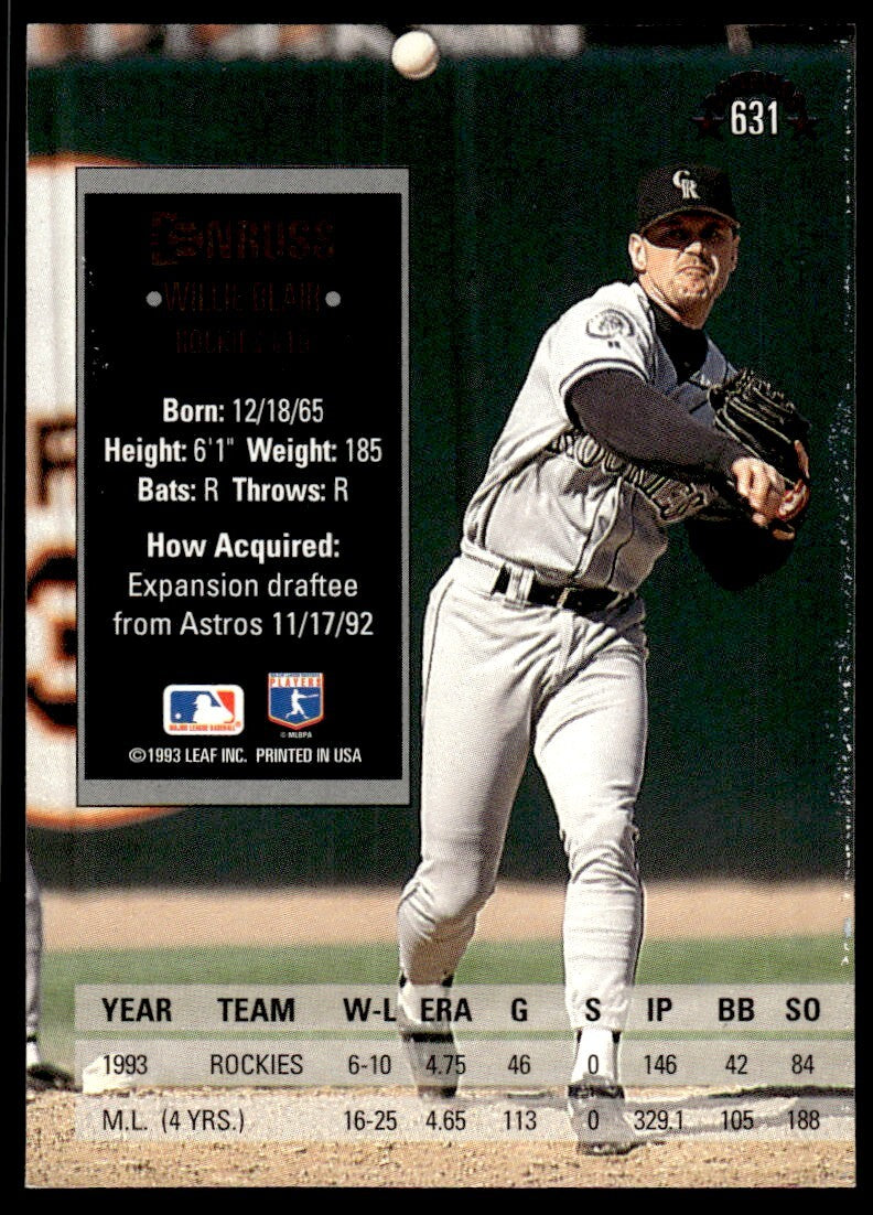 1994 Donruss Baseball Card Willie Blair Colorado Rockies #631