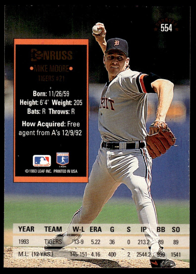 1994 Donruss Baseball Card Mike Moore p Detroit Tigers #554
