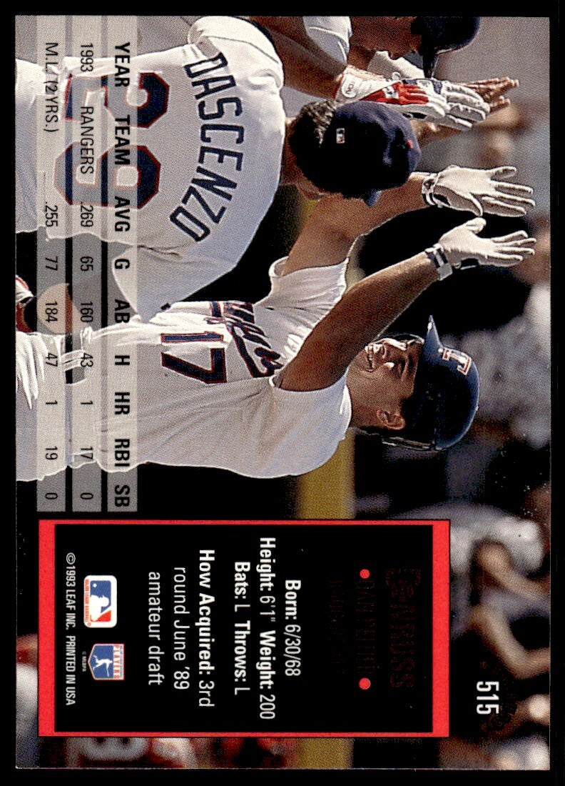1994 Donruss Baseball Card Dan Peltier Texas Rangers #515