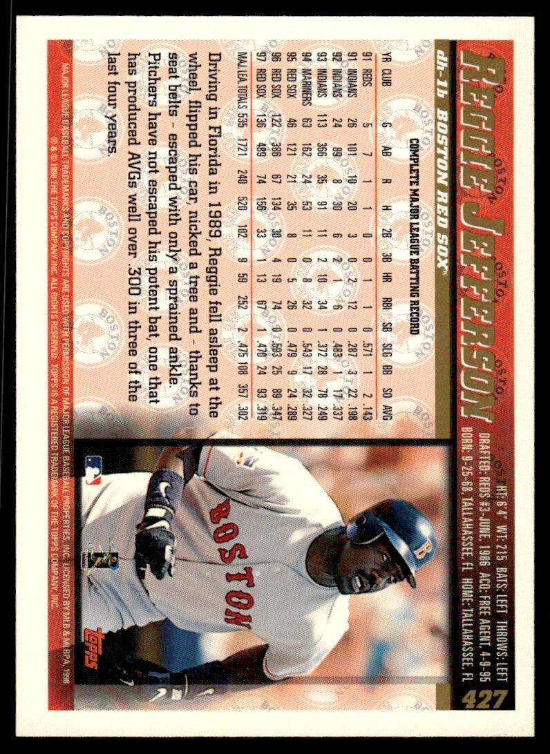 1998 Topps Baseball Card Reggie Jefferson Boston Red Sox #427