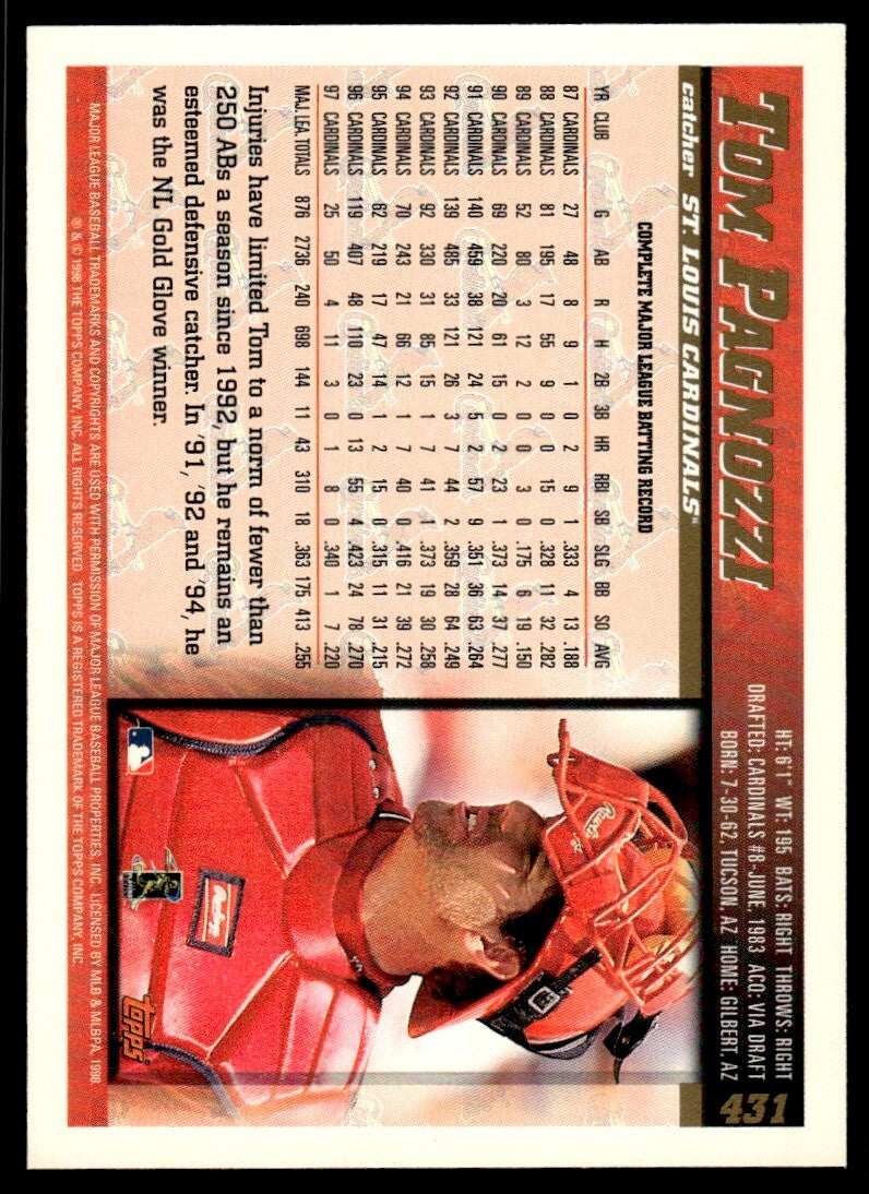 1998 Topps Baseball Card Tom Pagnozzi p St. Louis Cardinals #431