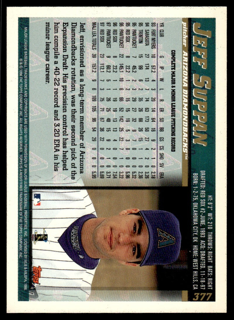 1998 Topps Baseball Card Jeff Suppan Arizona Diamondbacks #377