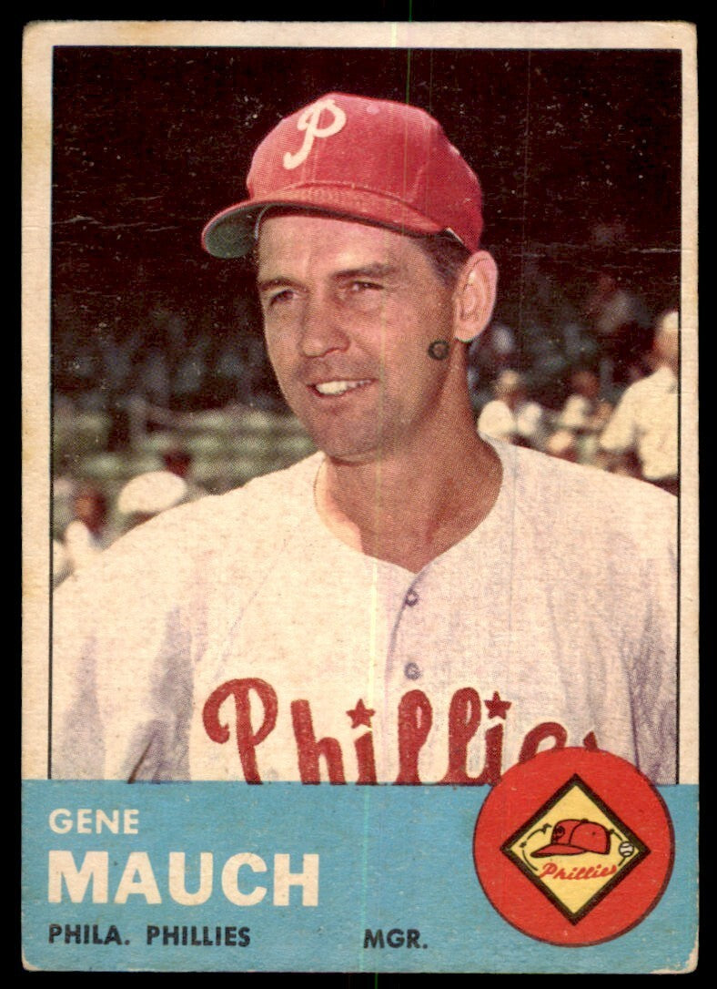 1963 Topps Baseball Card Gene Mauch Philadelphia Phillies #318