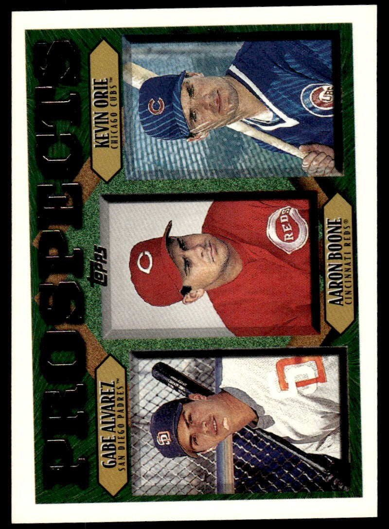 1997 Topps Baseball Card Gabe Alvarez/Aaron Boone/Kevin Orie San Diego
