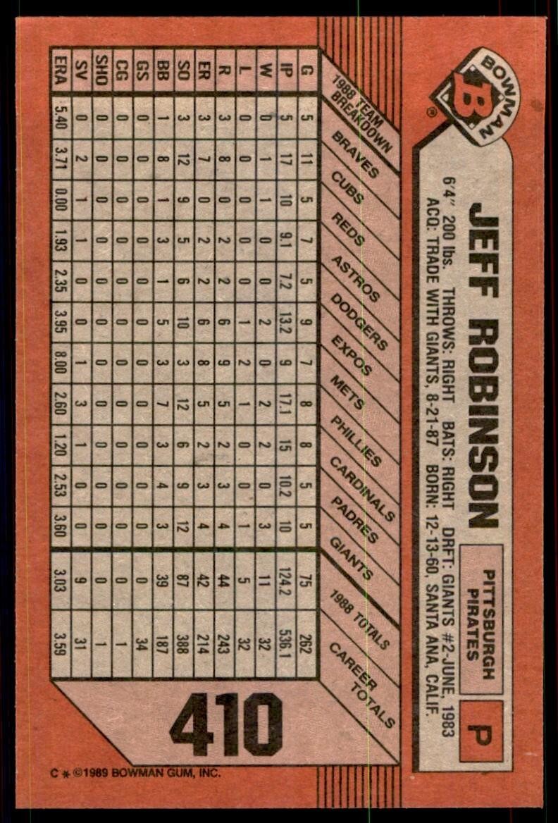 1989 Bowman Baseball Card Jeff Robinson Detroit Tigers #97