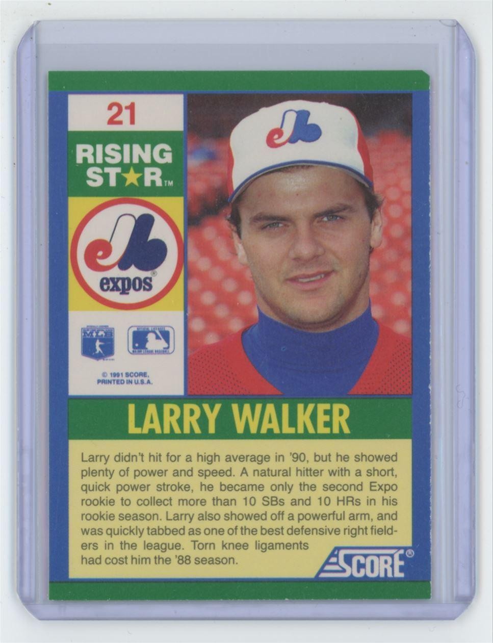 1991 Score 100 Rising Stars Larry Walker Baseball Card Montreal Expos #21