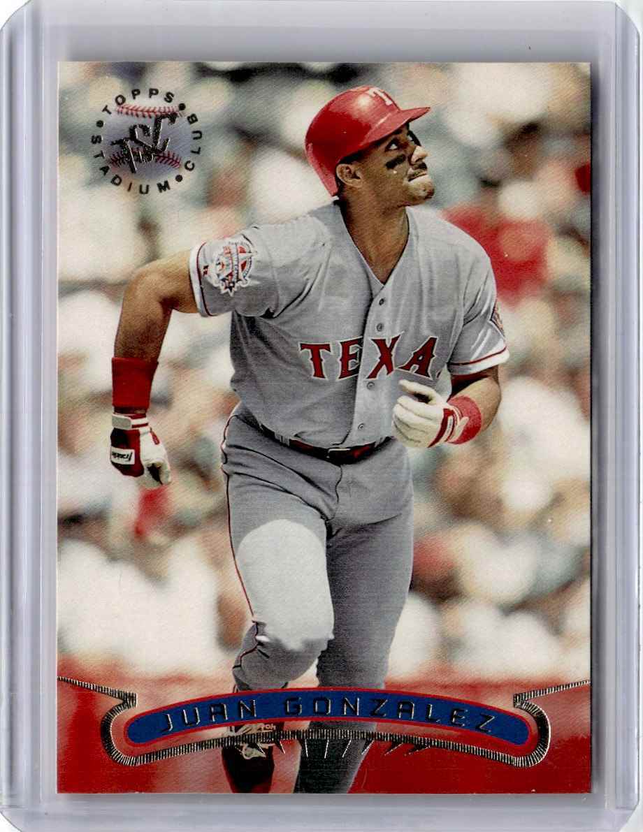 1996 Topps Stadium Club TSC Juan Gonzalez Baseball Card Texas Rangers #9