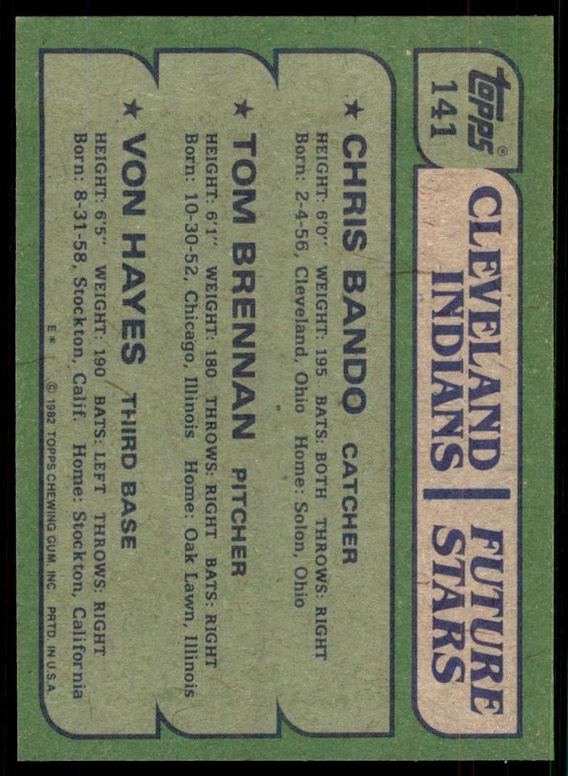 1982 Topps Indians Future Stars - Chris Bando/Tom Brennan/Von Hayes E Baseball