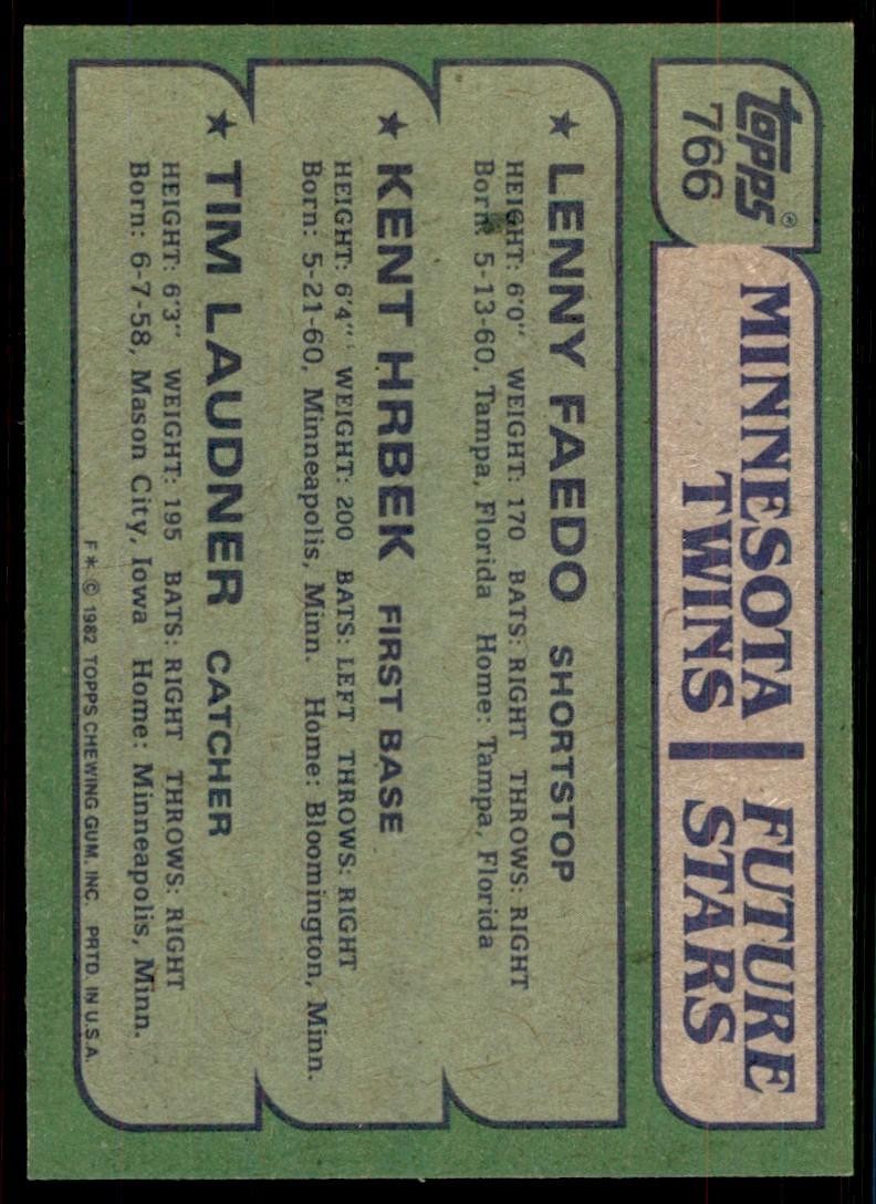 1982 Topps Twins Future Stars - Lenny Faedo/Kent Hrbek/Tim Laudner A Baseball