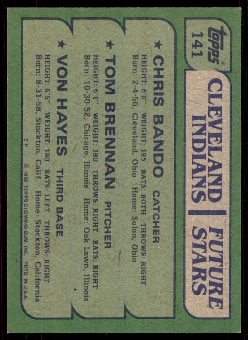 1982 Topps: Indians Future Stars - Chris Bando/Tom Brennan/Von Hayes B Baseball