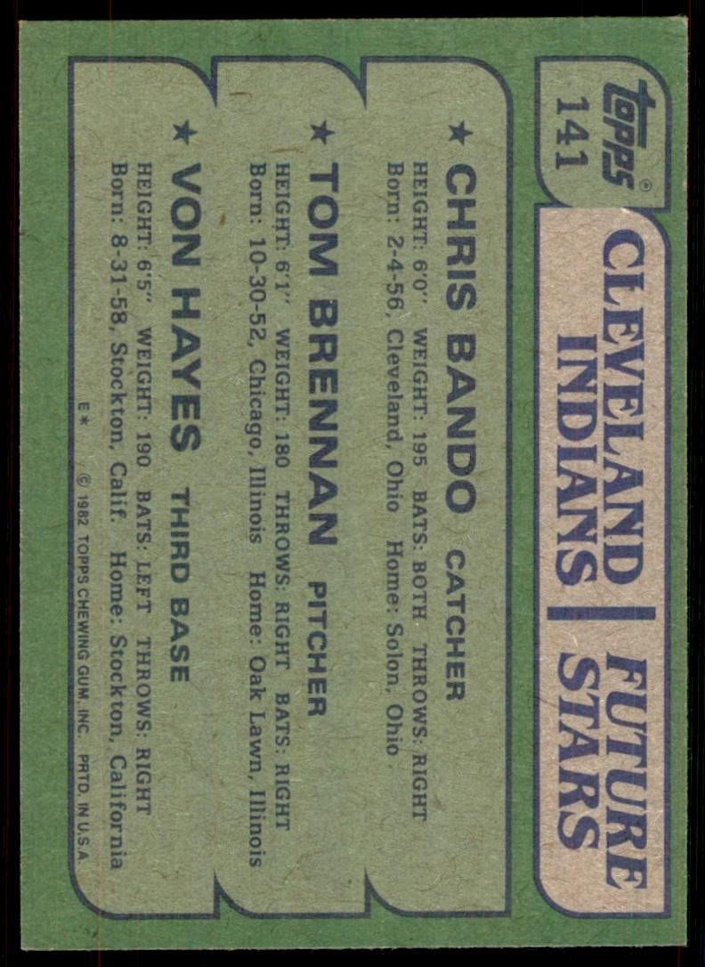1982 Topps Indians Future Stars - Chris Bando/Tom Brennan/Von Hayes H Baseball