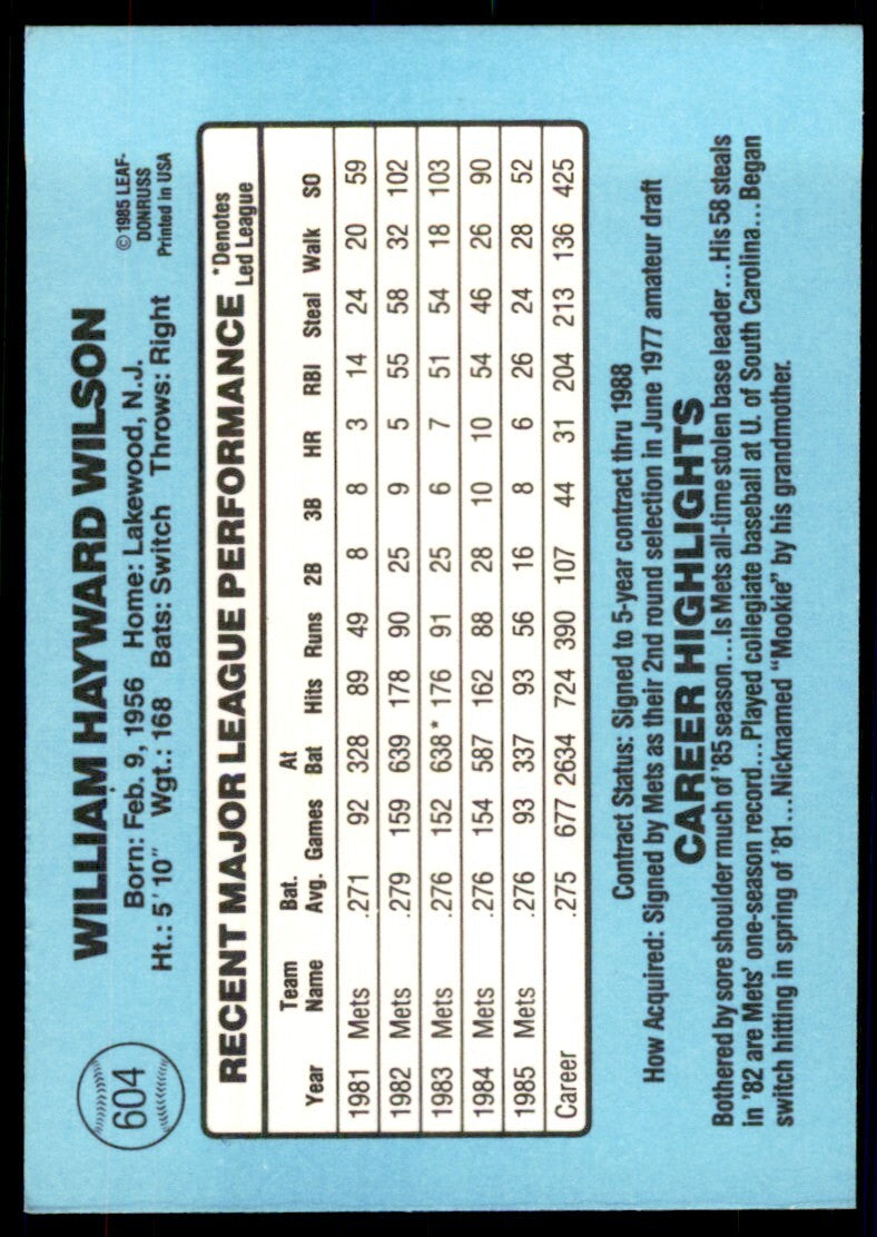1986 Donruss Mookie Wilson Baseball Cards #604