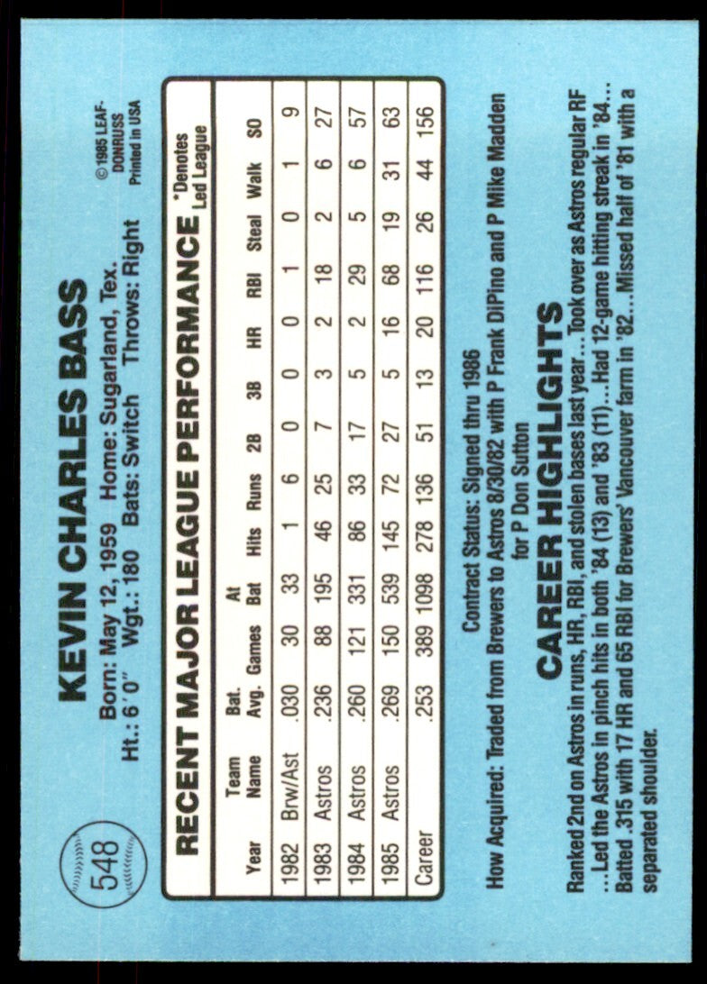 1986 Donruss Kevin Bass Baseball Cards #548